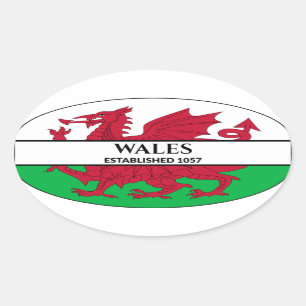 Adesivo Oval Wales Estabeleceu Bandeira do Dragão Galês 1057