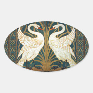 Adesivo Oval Walter Crane Swan, Rush E Iris Art Nouveau