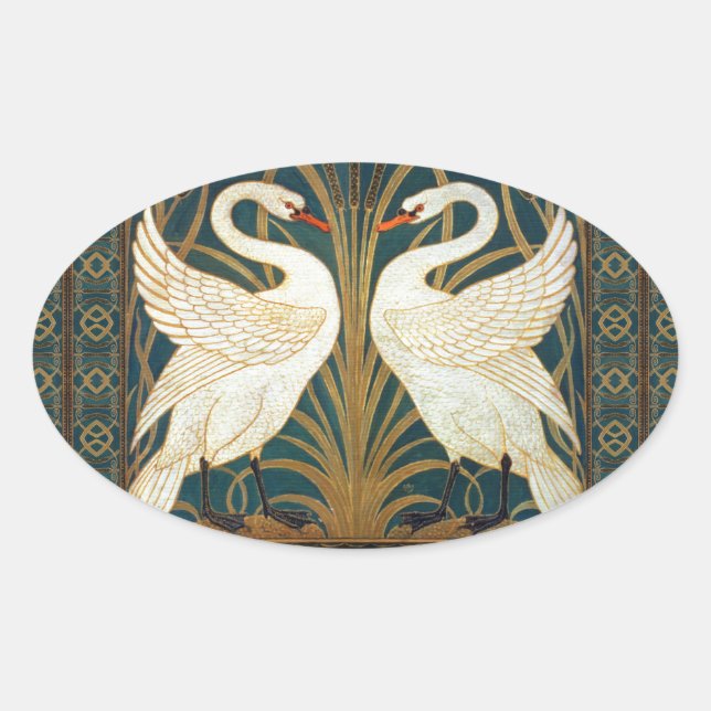 Adesivo Oval Walter Crane Swan, Rush E Iris Art Nouveau (Frente)