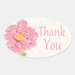 Adesivo Oval Watercolor Floral Obrigado Pink Peony Flower
