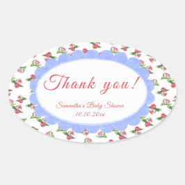 Adesivo Oval Watercolor vintage Flowers Baby Shower Thank you