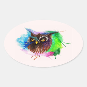 Adesivo Oval Watery Wood Owl