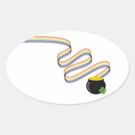 Adesivo Oval Wavy Rainbow Stripes Leading to Pot of Gold