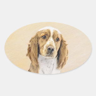 Adesivo Oval Welsh Springer Spaniel Painting - Arte Original De