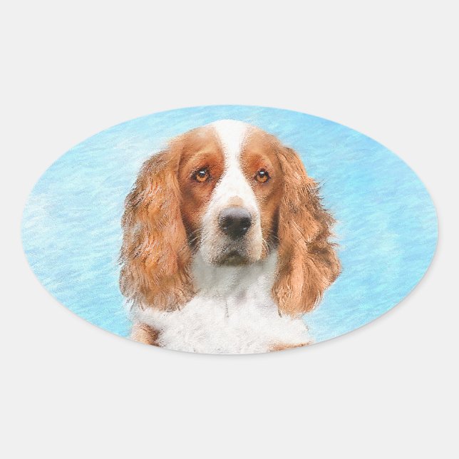 Adesivo Oval Welsh Springer Spaniel Painting - Arte Original De (Frente)