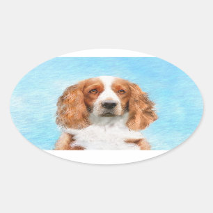 Adesivo Oval Welsh Springer Spaniel Painting - Arte Original De