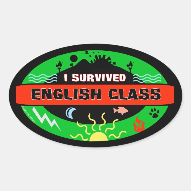 Adesivo Oval Whimsical English Class Survivor Sticker (Frente)