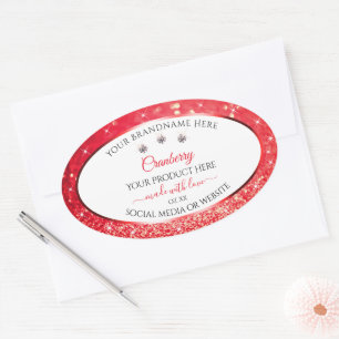Adesivo Oval White Red Glitter Stars Rotulagem de encapsulament