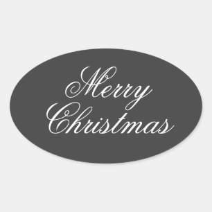 Adesivo Oval White Script de Cinzas Feliz de Natal