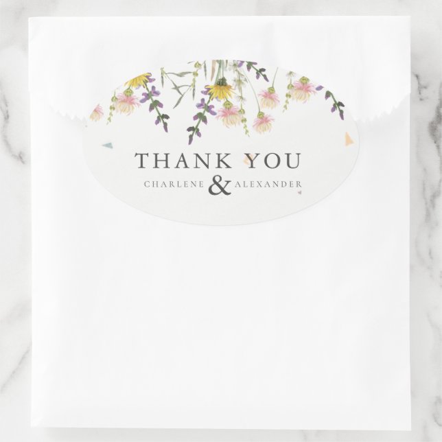 Adesivo Oval Wildflower Meadow Wedding Obrigado A Favor (Bolsa)