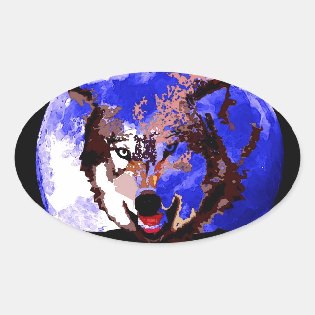 Adesivo Oval Wolf & Full Moon (Frente)