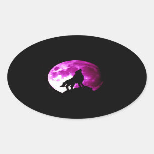Adesivo Oval Wolf Howling em Moon Oval Sticker