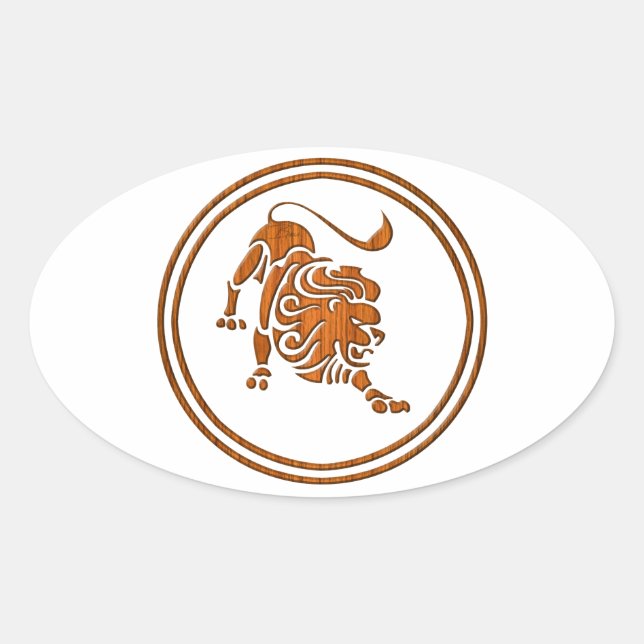 Adesivo Oval Wood Leo Zodiac Lion - Sinal de Astrologia (Frente)