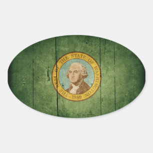 Adesivo Oval Wood Washington Flag