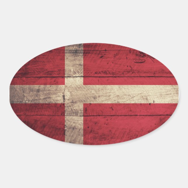 Adesivo Oval Wooden Denmark Flag (Frente)