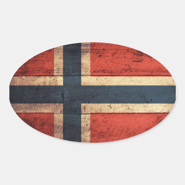 Adesivo Oval Wooden Norway Flag (Frente)
