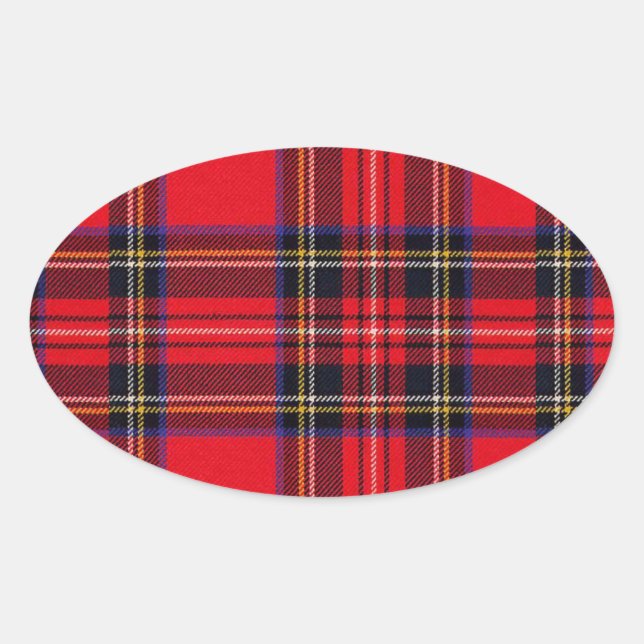 Adesivo Oval Xadrez vermelha de Stewart tartan (Frente)