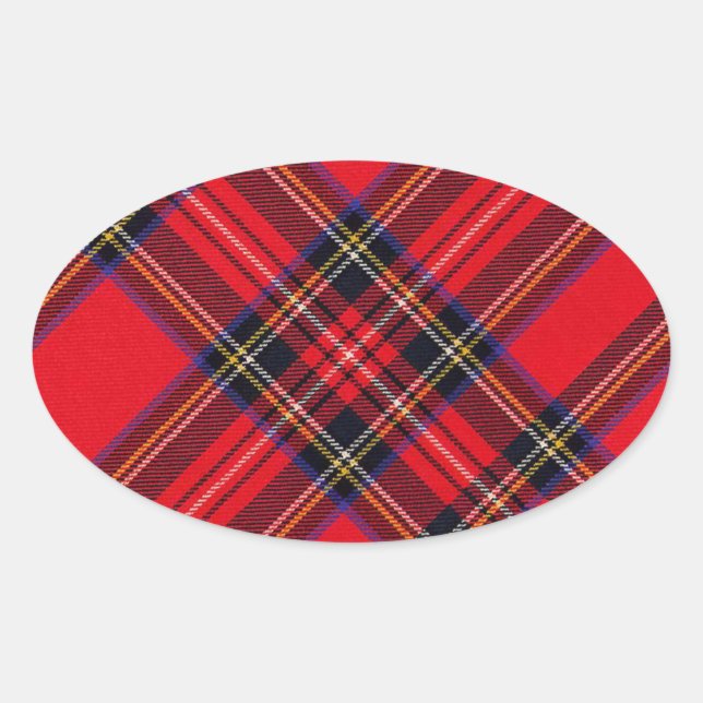 Adesivo Oval Xadrez vermelha de Stewart tartan (Frente)