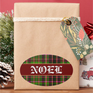 Adesivo Oval Xadrez Vermelho e Verde Tarten NOEL Natal