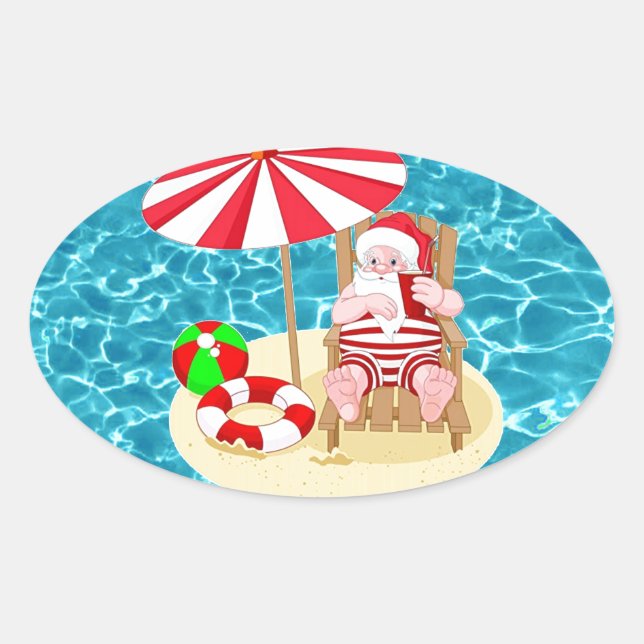 Adesivo Oval xmas Beach santa claus (Frente)