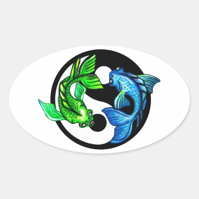 Adesivo Oval Yin-Yang Koi Design (Frente)