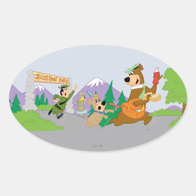 Adesivo Oval Yogi Bear's Excelente Picnic Basket Escape (Frente)