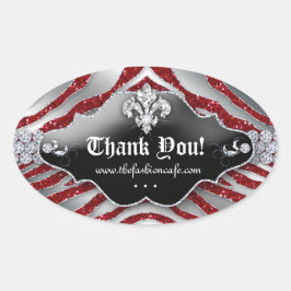 Adesivo Oval Zebra Fleur de lis Glitter Red