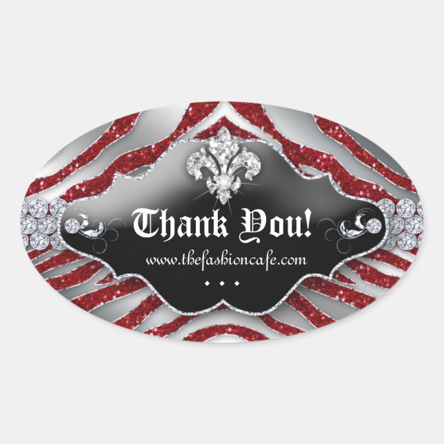 Adesivo Oval Zebra Fleur de lis Glitter Red (Frente)