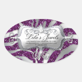 Adesivo Oval Zebra Luxury Jewelry Sticker Purple Sparkle Silver