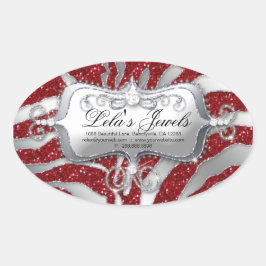 Adesivo Oval Zebra Luxury Jewelry Sticker Red Sparkle Silver