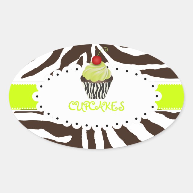 Adesivo Oval zebra PixDezines+cupcake/cor DIY (Frente)