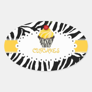 Adesivo Oval zebra PixDezines+cupcake/cor DIY