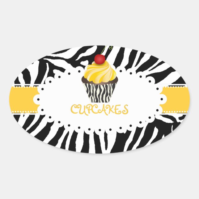 Adesivo Oval zebra PixDezines+cupcake/cor DIY (Frente)