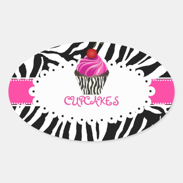 Adesivo Oval zebra PixDezines+cupcake/cor DIY (Frente)