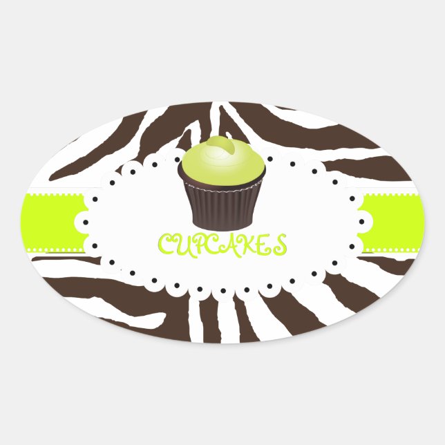 Adesivo Oval zebra PixDezines+cupcake/cor DIY (Frente)