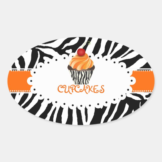 Adesivo Oval zebra PixDezines+cupcake/cor DIY (Frente)