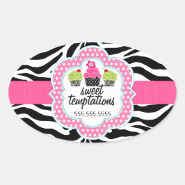 Adesivo Oval Zebra Stripes Cupcake Bakery Business