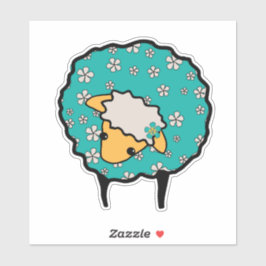 Adesivo Ovelha branca com velo azul e impressão de flores