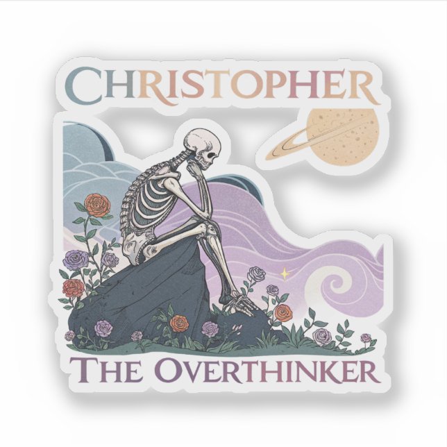 Adesivo Overthinker Skeleton Custom Name Vinyl Sticker (Frente)