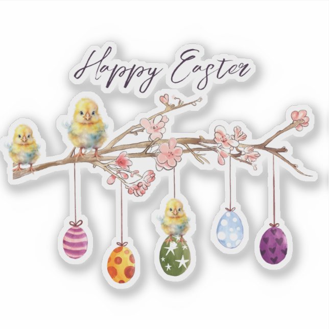 Adesivo Ovos de Páscoa no Felz pascoa da Ramificação de Fl (Frente)