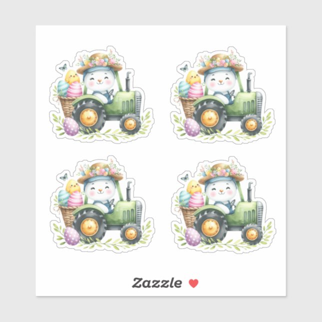 Adesivo Ovos de trator de coelho verde páscoa (Folha)