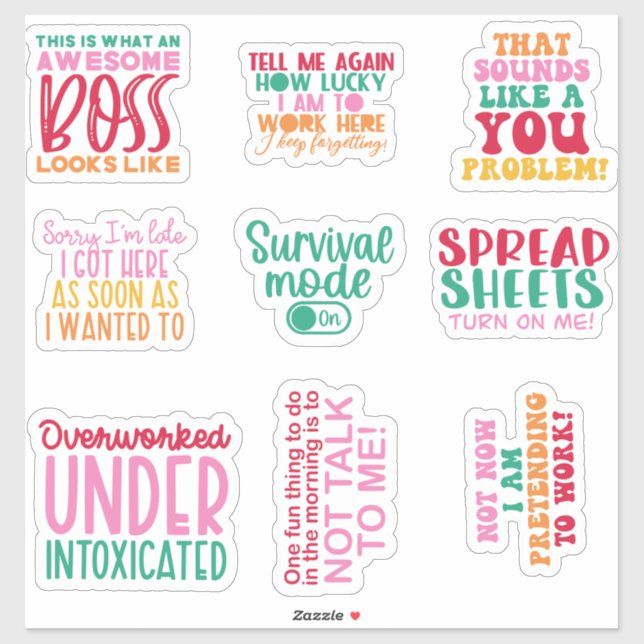 Adesivo Pack Funny Office work Sticker inspirador (Folha)