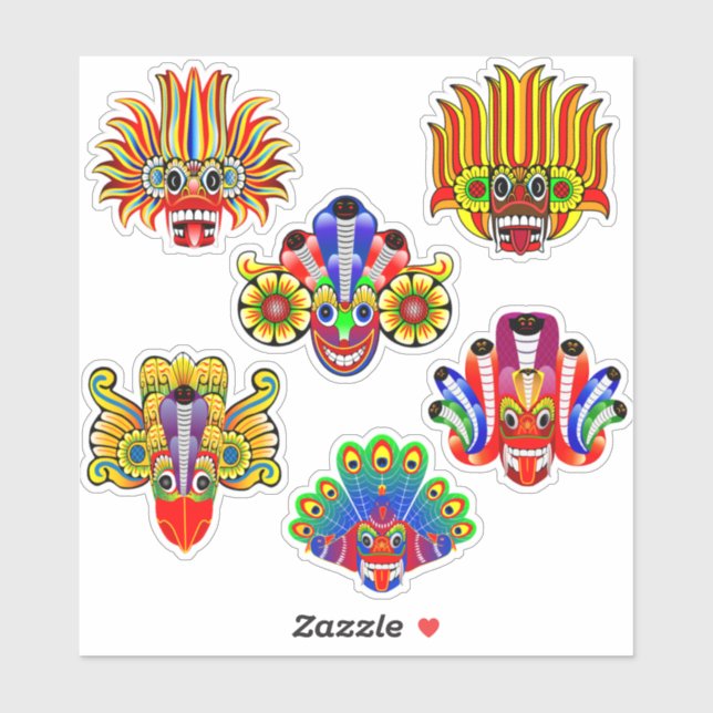 Adesivo Pacote de autocolantes de máscara tradicional de d (Folha)