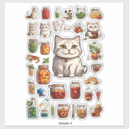 Adesivo Pacote de Gatos e Comidas Mega Sticker