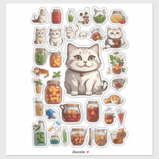 Adesivo Pacote de Gatos e Comidas Mega Sticker