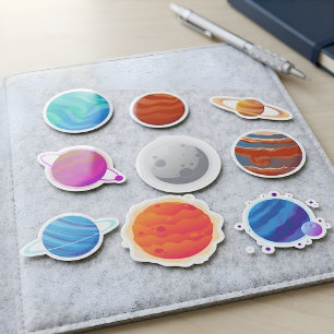 Adesivo Pacote de Planetas do Sistema Solar Colorido Fofo