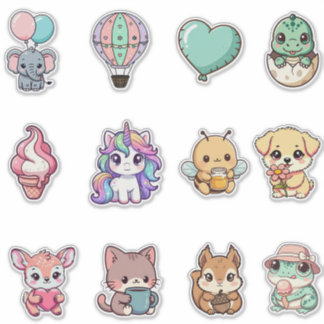 Adesivo Pacote de Stickers de Animais Kawaii – Fantasia & 