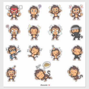 Adesivo Pacote de Stickers de Emoji de Macaco Fofo