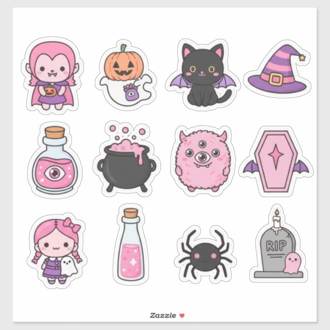 Adesivo Pacote de Stickers Kawaii Pastel Vampire & Friends (Folha)