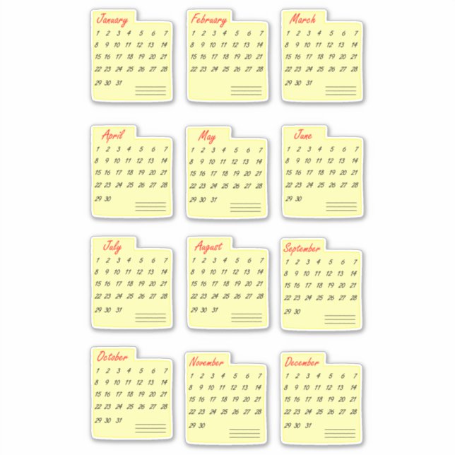 Adesivo Pacote de Vinheta Clássico Meses de Calendário a Q (Frente)